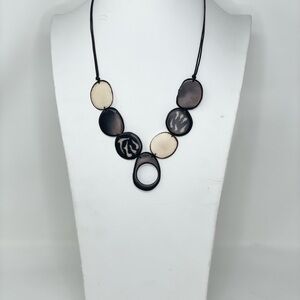 Handmade Tagua Geometric Black and Cream Statement Necklace and Earrings